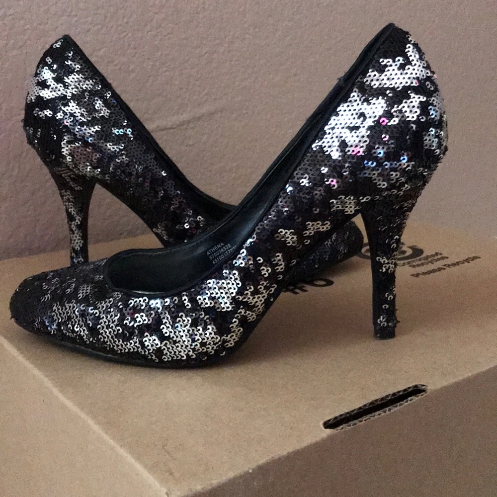 White House Black Market Black and Silver Heels